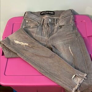 Express Gray Skinny Distressed Jeans